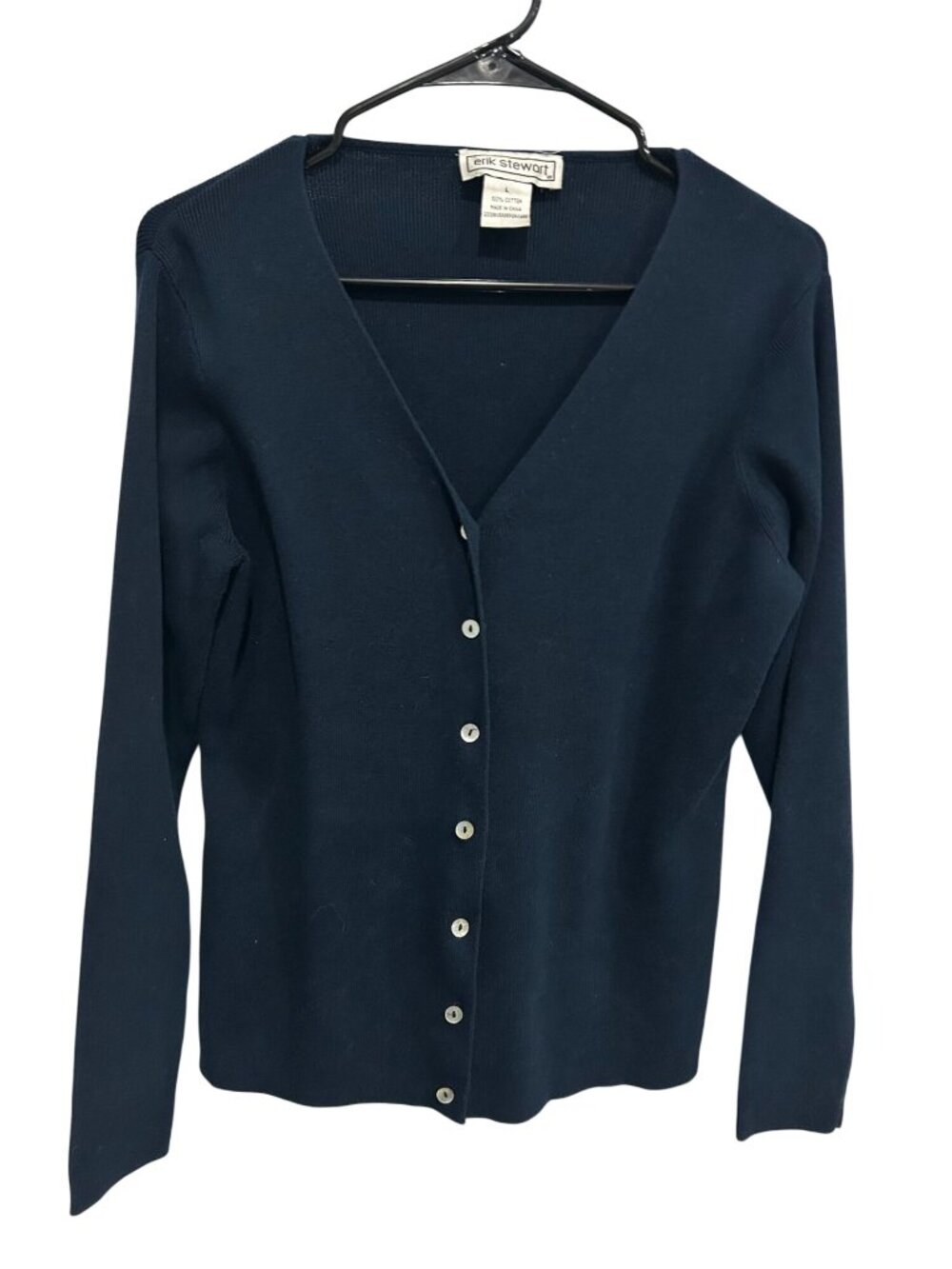 Erik Stewart Large Navy Cardigan Sweater Cotton Button Front Cozycore Minimalist
